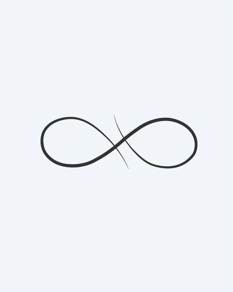 Design del tatuaggio semi-permanente Infinity Loop di INKON – illustrazione di simbolo dell'infinito sottile disegnato a mano, 2 x 2 in (5x5cm), disponibile su inkon.co