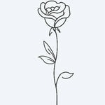 Design del tatuaggio semi-permanente Single Rose di INKON – illustrazione di delicata rosa singola con stelo e foglie, 2 x 2 in (5x5cm), disponibile su inkon.co