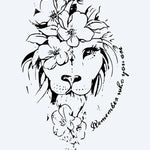 Design del tatuaggio semi-permanente Leone Floreale di INKON – illustrazione dolce, leone, volto, adornato, corona, 4 x 7 in (10x17cm), disponibile su inkon.co