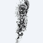 Design del tatuaggio semi-permanente Dark Angel & Skull Totem di INKON – illustrazione intenso, angelica, figura, teschi, ali, 8 x 20 in (20x50cm), disponibile su inkon.co