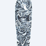 Design del tatuaggio semi-permanente Dove, Eye & Anchor di INKON – illustrazione simbolico, manica, intera, colomba, volo, 8 x 20 in (20x50cm), disponibile su inkon.co