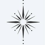 Design del tatuaggio semi-permanente Starburst di INKON – illustrazione di esplosione stellare geometrica con raggi alternati, 2 x 2 in (5x5cm), disponibile su inkon.co