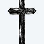 Design del tatuaggio semi-permanente Rustic Cross di INKON – illustrazione texturizzata, logorata, croce, ruvido, intagliata, 3 x 4 in (6x11cm), disponibile su inkon.co