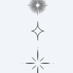 Design del tatuaggio semi-permanente Celestial Starburst Trio di INKON – illustrazione minimalisti, tre, geometriche, stelle, forme, 3 x 4 in (6x11cm), disponibile su inkon.co