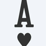 Design del tatuaggio semi-permanente Ace of Hearts di INKON – illustrazione di lettera A sopra un seme di cuori, 2 x 2 in (5x5cm), disponibile su inkon.co