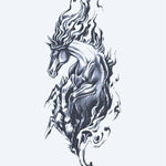Design del tatuaggio semi-permanente Cavallo Selvaggio di INKON – illustrazione impennato, cavallo, fluente, criniera, drammatico, 4 x 7 in (10x17cm), disponibile su inkon.co