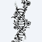 Design del tatuaggio semi-permanente Floral DNA Helix di INKON – illustrazione creativo, doppia, elica, intrecciata, fiori, 3 x 4 in (6x11cm), disponibile su inkon.co