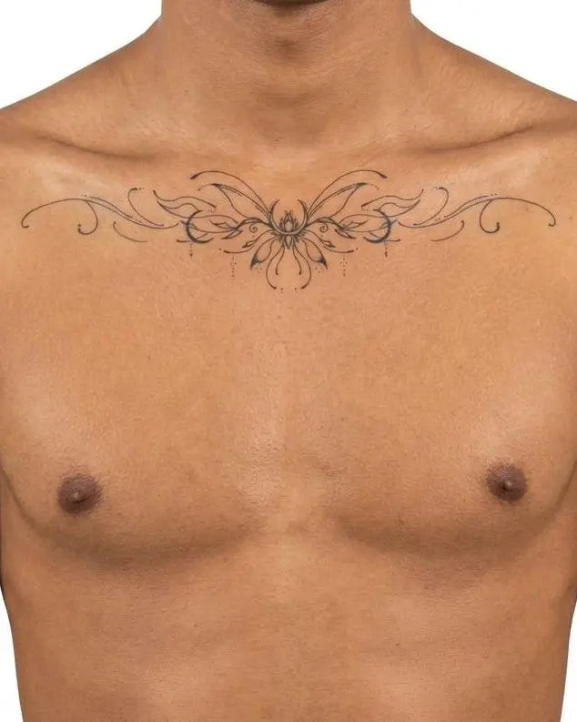 Tatuaggio semi-permanente INKON Bracciale Fiorito di Loto applicato su un uomo – design 4 x 7 in (10x17cm), aspetto realistico dell'inchiostro, dura 10 giorni
