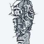 Design del tatuaggio semi-permanente Ingranaggi Biomeccanici di INKON – illustrazione strappata, pelle, biomeccanico, rivela, ingranaggi, 4 x 7 in (10x17cm), disponibile su inkon.co