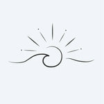 Design del tatuaggio semi-permanente Wave & Sunshine di INKON – illustrazione di onda dell'oceano sotto i raggi del sole, 2 x 2 in (5x5cm), disponibile su inkon.co
