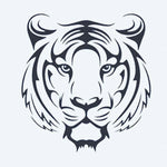 Design del tatuaggio semi-permanente Tiger Face di INKON – illustrazione frontale, tigre, muso, tribale, linee, 2 x 2 in (5x5cm), disponibile su inkon.co