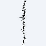 Design del tatuaggio semi-permanente Barbed Wire Line di INKON – illustrazione spinato, filo, verticale, linea, grintosa, 4 x 8 in (11x21cm), disponibile su inkon.co