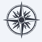 Design del tatuaggio semi-permanente Compass Rose di INKON – illustrazione nautica, rosa, venti, stella, motivo, 2 x 2 in (5x5cm), disponibile su inkon.co