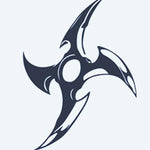 Design del tatuaggio semi-permanente Ninja Star di INKON – illustrazione di stella da lancio a tre lame affilate, 2 x 2 in (5x5cm), disponibile su inkon.co