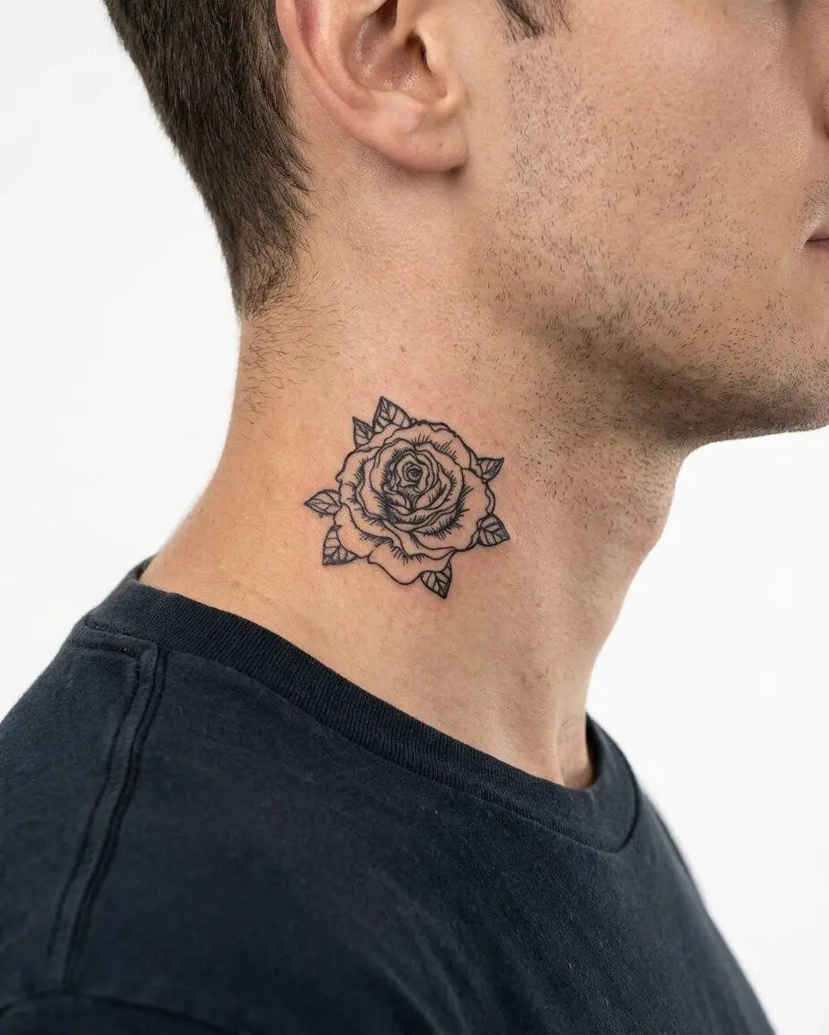 Tatuaggio semi-permanente INKON Blooming Rose applicato su un uomo – design 2 x 2 in (5x5cm), aspetto realistico dell'inchiostro, dura 10 giorni