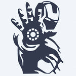 Design del tatuaggio semi-permanente Armored Hero di INKON – illustrazione supereroe, silhouette, corazzata, tuta, luminoso, 2 x 2 in (5x5cm), disponibile su inkon.co