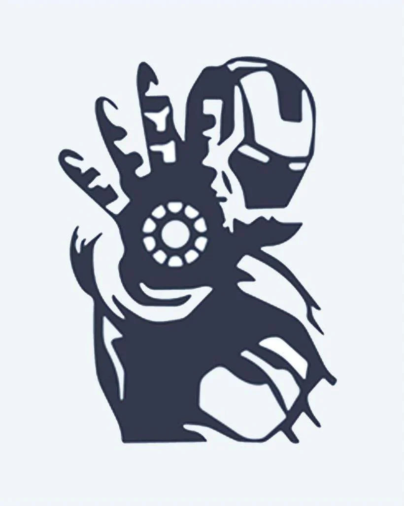 Design del tatuaggio semi-permanente Armored Hero di INKON – illustrazione supereroe, silhouette, corazzata, tuta, luminoso, 2 x 2 in (5x5cm), disponibile su inkon.co