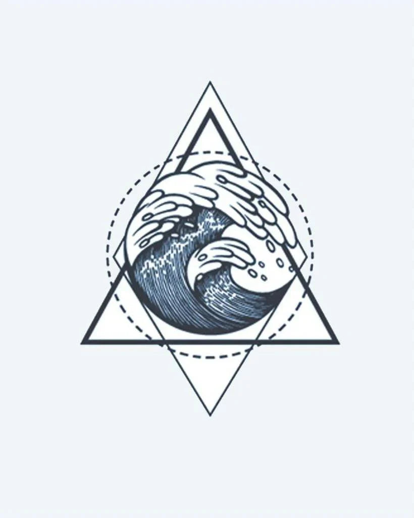 Design del tatuaggio semi-permanente Geometric Wave di INKON – illustrazione splendido, oceanica, onda, interno, sovrapposti, 3 x 4 in (7x10cm), disponibile su inkon.co