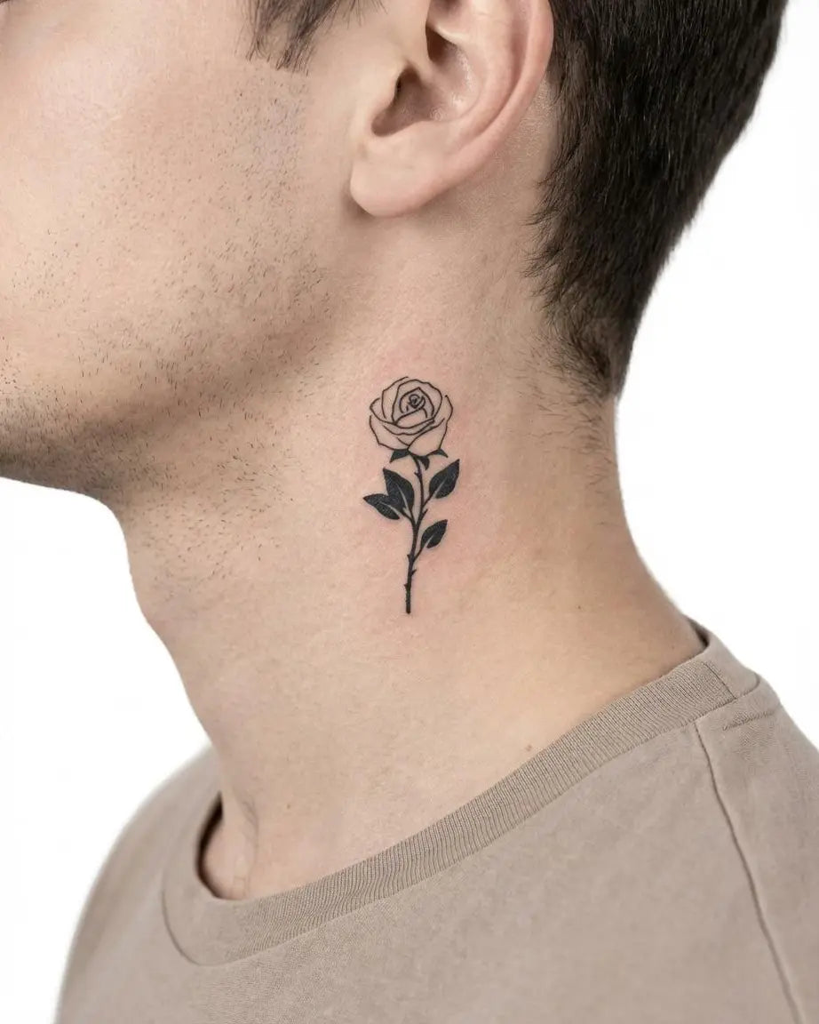 Tatuaggio semi-permanente INKON Single Stem Rose applicato su un uomo – design 2 x 2 in (5x5cm), aspetto realistico dell'inchiostro, dura 10 giorni