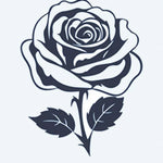 Design del tatuaggio semi-permanente Classic Rose di INKON – illustrazione di rosa splendidamente dettagliata con petali a strati, 2 x 2 in (5x5cm), disponibile su inkon.co