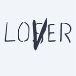 Design del tatuaggio semi-permanente Lover Loser di INKON – illustrazione iconico, disegnato, lettering, legge, sia, 2 x 2 in (5x5cm), disponibile su inkon.co