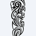 Design del tatuaggio semi-permanente Organic Tribal Foliage di INKON – illustrazione tribale naturale con forme simili a foglie, 8 x 20 in (20x50cm), disponibile su inkon.co