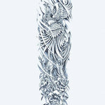 Design del tatuaggio semi-permanente Phoenix Rising di INKON – illustrazione magnifico, manica, intera, fenice, leva, 8 x 20 in (20x50cm), disponibile su inkon.co