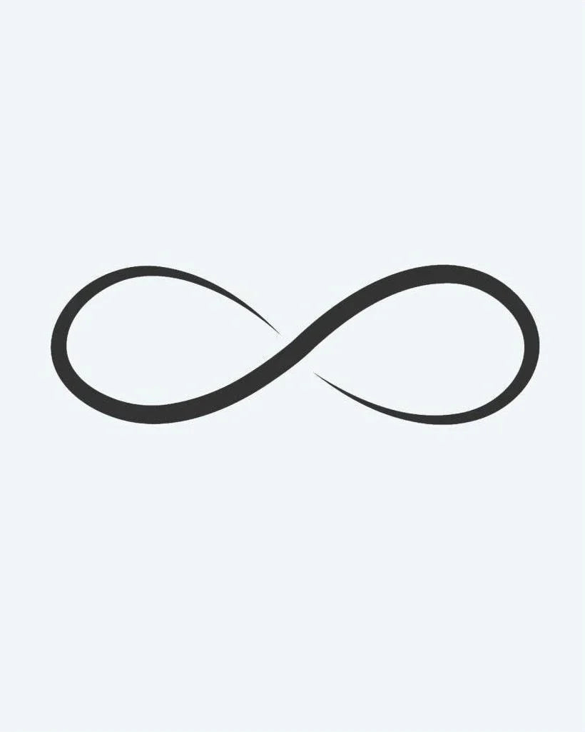 Design del tatuaggio semi-permanente Infinity Symbol di INKON – illustrazione di classico anello dell'infinito senza tempo, 2 x 2 in (5x5cm), disponibile su inkon.co