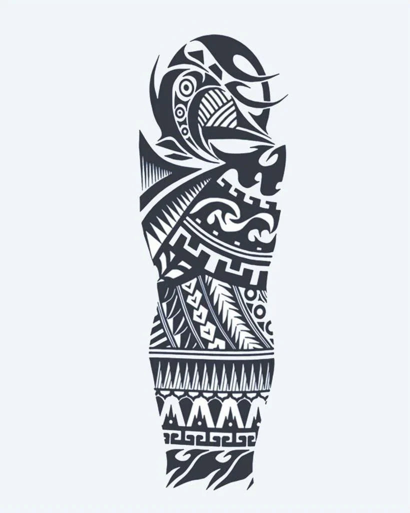 Design del tatuaggio semi-permanente Samoan Tribal di INKON – illustrazione samoano, tribale, manica, intera, geometrico, 8 x 20 in (20x50cm), disponibile su inkon.co