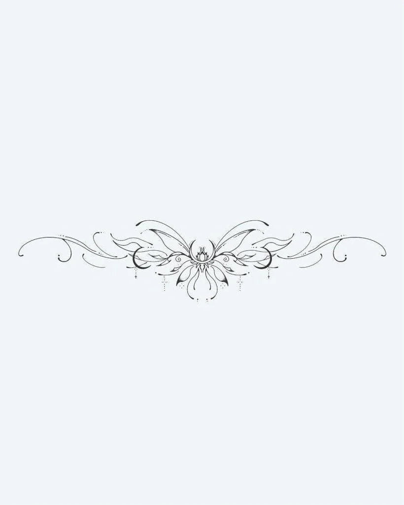 Design del tatuaggio semi-permanente Bracciale Fiorito di Loto di INKON – illustrazione simmetrico, ornamentale, centrale, loto, fiore, 4 x 7 in (10x17cm), disponibile su inkon.co