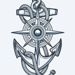 Design del tatuaggio semi-permanente Ancora e Rosa dei Venti di INKON – illustrazione nautico, ancora, bussola, rosa, avvolta, 4 x 7 in (10x17cm), disponibile su inkon.co