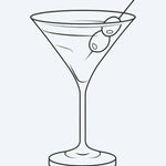 Design del tatuaggio semi-permanente Martini Glass di INKON – illustrazione di classico bicchiere da martini con oliva, 2 x 2 in (5x5cm), disponibile su inkon.co