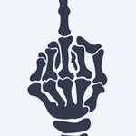 Design del tatuaggio semi-permanente Skeleton Middle Finger di INKON – illustrazione di mano scheletrica che mostra il dito medio, 2 x 2 in (5x5cm), disponibile su inkon.co