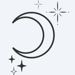 Design del tatuaggio semi-permanente Crescent Moon & Stars di INKON – illustrazione di luna crescente con stelle scintillanti, 2 x 2 in (5x5cm), disponibile su inkon.co