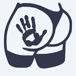 Design del tatuaggio semi-permanente Cheeky Handprint di INKON – illustrazione giocosa con impronta di mano su silhouette formosa, 2 x 2 in (5x5cm), disponibile su inkon.co