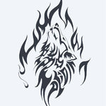 Design del tatuaggio semi-permanente Lupo Ululante Tribale di INKON – illustrazione ululante, lupo, testa, composta, tribale, 4 x 7 in (10x17cm), disponibile su inkon.co