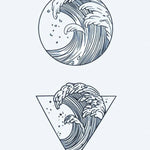 Design del tatuaggio semi-permanente Onde dell'Oceano di INKON – illustrazione giapponese, oceano, onde, racchiuse, cerchio, 4 x 7 in (10x17cm), disponibile su inkon.co