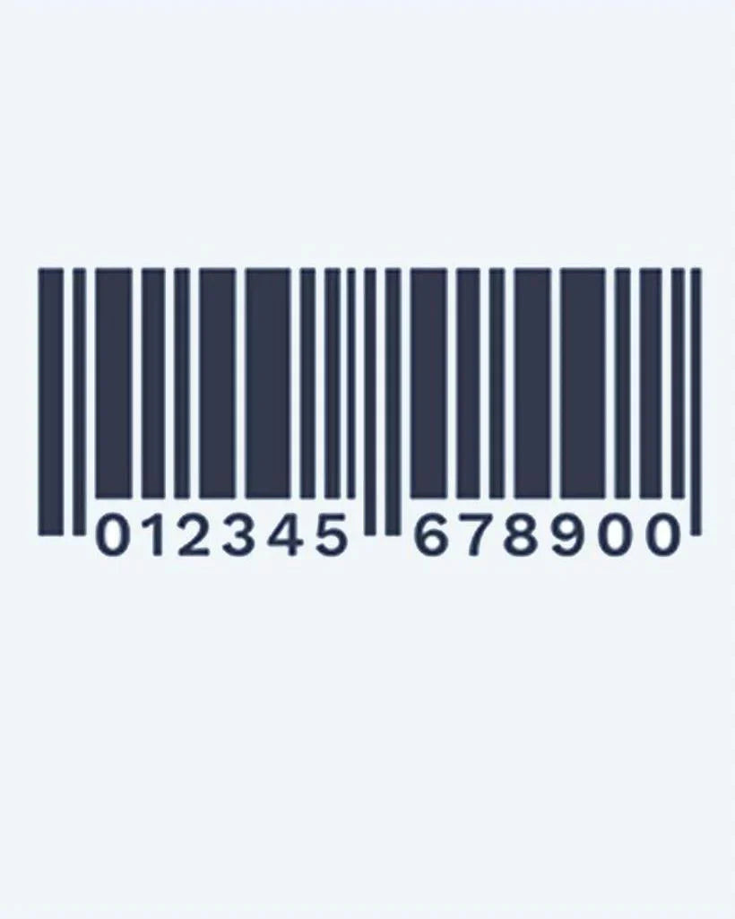 Design del tatuaggio semi-permanente Barcode di INKON – illustrazione di codice a barre con numeri, pezzo ribelle, 2 x 2 in (5x5cm), disponibile su inkon.co