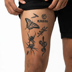Tatuaggio semi-permanente INKON Flash Sheet Dark applicato su un uomo – design 4 x 7 in (10x17cm), aspetto realistico dell'inchiostro, dura 10 giorni
