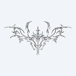 Design del tatuaggio semi-permanente Ornamental Skull Moth di INKON – illustrazione delicato, linea, sottile, simmetrico, teschio, 4 x 8 in (11x21cm), disponibile su inkon.co