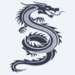 Design del tatuaggio semi-permanente Serpent Dragon di INKON – illustrazione di sinuoso drago a forma di S con scaglie e artigli, 2 x 2 in (5x5cm), disponibile su inkon.co
