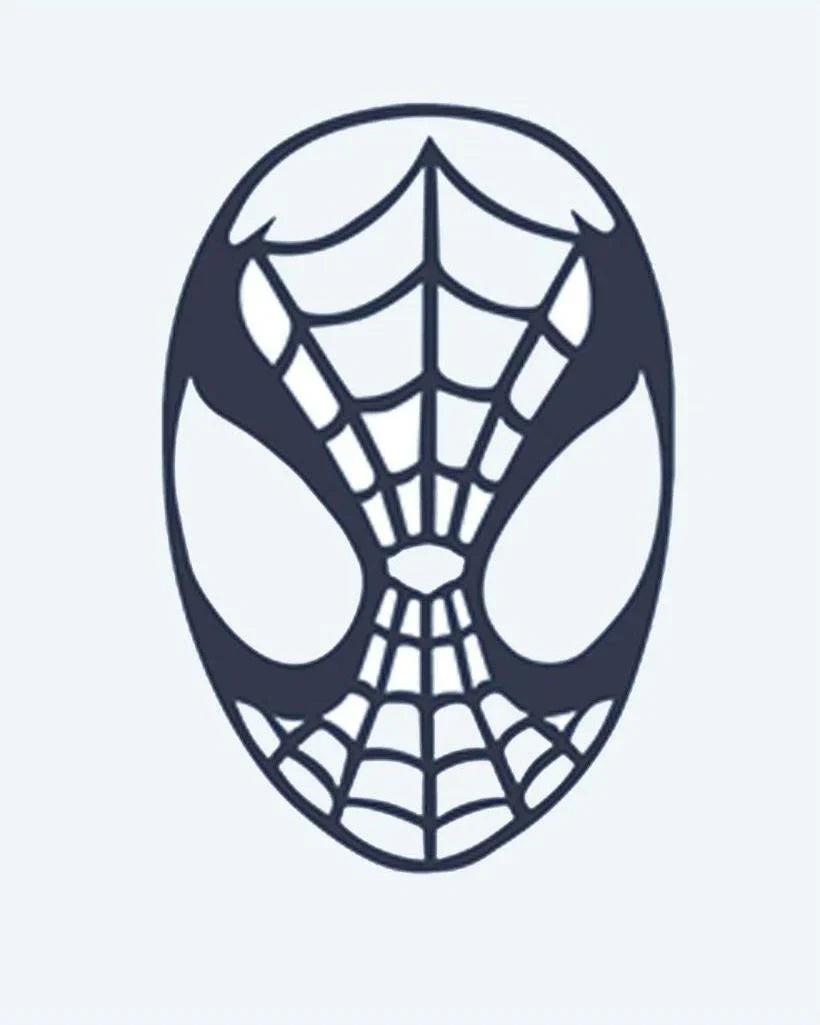 Design del tatuaggio semi-permanente Web Hero Mask di INKON – illustrazione iconica, ragnatela, supereroe, maschera, grandi, 2 x 2 in (5x5cm), disponibile su inkon.co