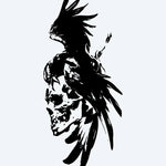 Design del tatuaggio semi-permanente Corvo e Teschio di INKON – illustrazione silhouette, corvo, appollaiato, umano, teschio, 4 x 7 in (10x17cm), disponibile su inkon.co