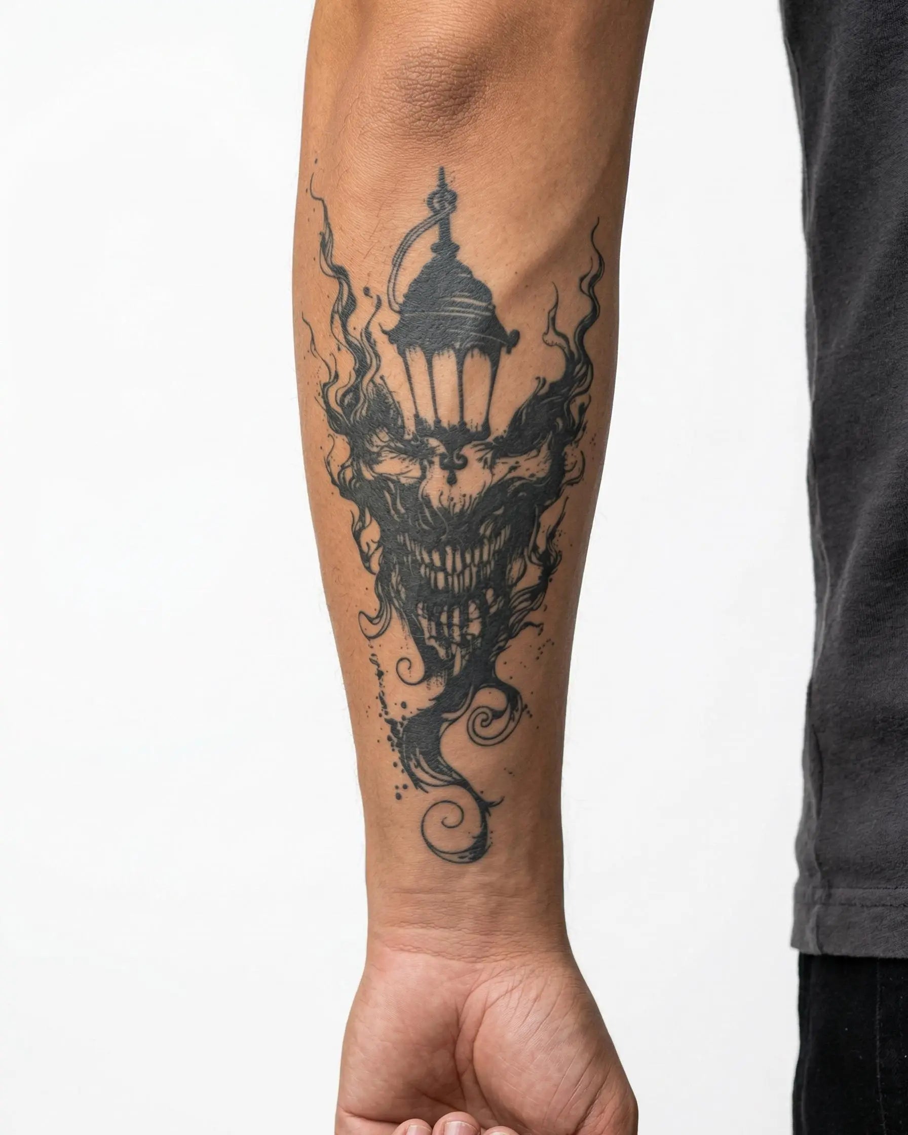 Tatuaggio semi-permanente INKON Lanterna del Demone applicato su un uomo – design 4 x 7 in (10x17cm), aspetto realistico dell'inchiostro, dura 10 giorni