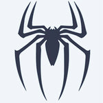 Design del tatuaggio semi-permanente Spider Emblem di INKON – illustrazione ragno, silhouette, lunghe, angolari, zampe, 2 x 2 in (5x5cm), disponibile su inkon.co