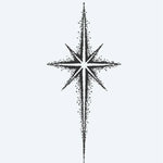 Design del tatuaggio semi-permanente North Star di INKON – illustrazione otto, punte, stella, realizzata, dotwork, 3 x 4 in (6x11cm), disponibile su inkon.co