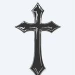 Design del tatuaggio semi-permanente Gothic Cross di INKON – illustrazione gotica, croce, appuntite, svasate, estremità, 3 x 4 in (7x10cm), disponibile su inkon.co