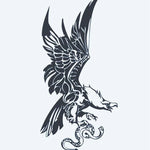 Design del tatuaggio semi-permanente Aquila e Serpente di INKON – illustrazione aquila, picchiata, giù, afferra, serpente, 4 x 7 in (10x17cm), disponibile su inkon.co