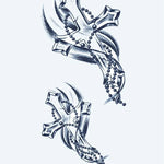 Design del tatuaggio semi-permanente Croci e Rosario di INKON – illustrazione ornato, gotico, croci, collegate, fluente, 4 x 7 in (10x17cm), disponibile su inkon.co