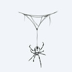 Design del tatuaggio semi-permanente Venomous Spider Drop di INKON – illustrazione blackwork di ragno velenoso appeso a una ragnatela, 4 x 7 in (10x17cm), disponibile su inkon.co